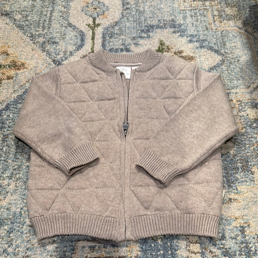 Zara Tan Quilted Kids Sweater sz 3-4 years